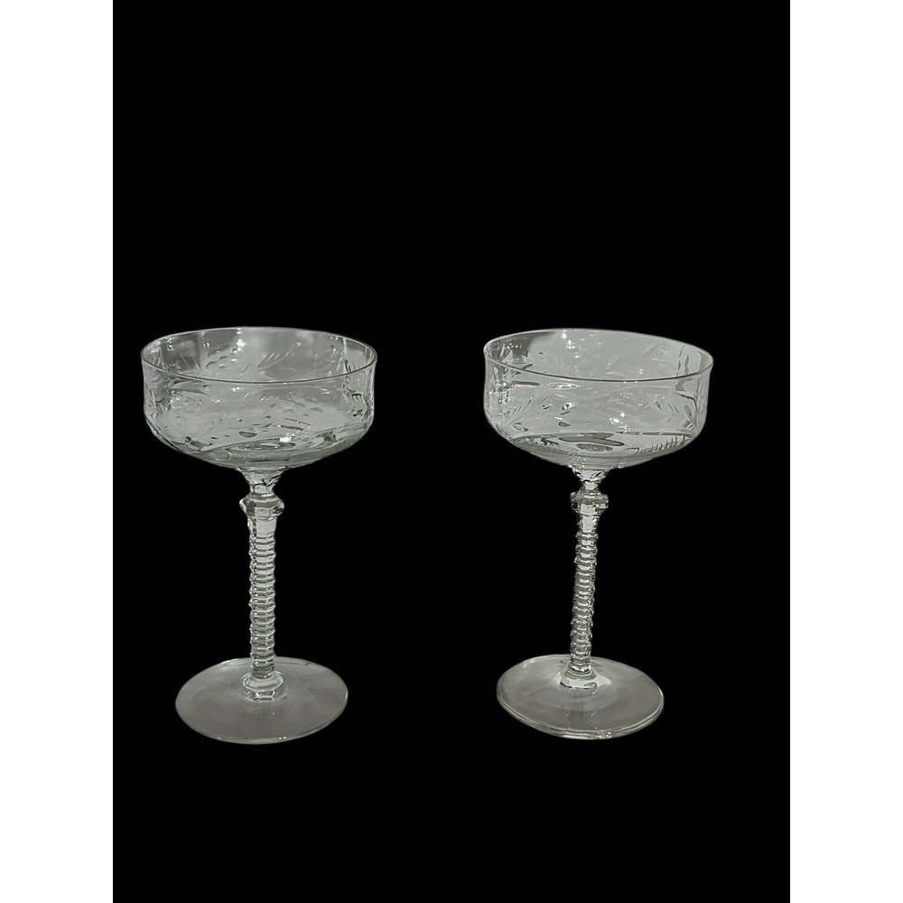 Vintage Rock Sharpe Halifax Stem 3005 Crystal Champagne Coupes Set of 2